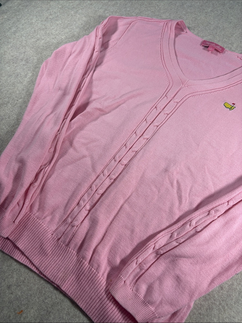 Magnolia Lane Women’s Masters Pink V-Neck Cable-Trim Sweater size XL - Picture 4 of 5